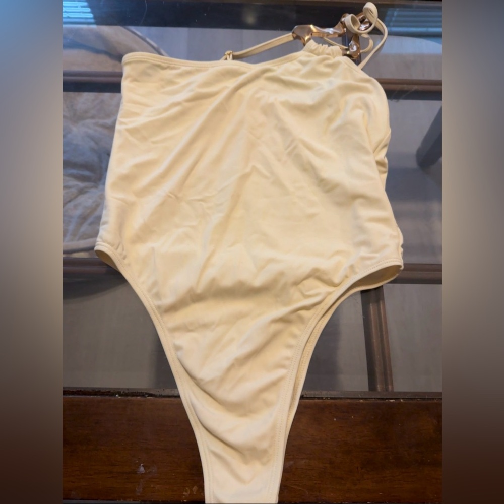 Cream High-Waisted Swimsuit